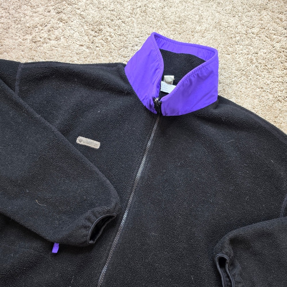 VINTAGE Columbia‎ Fleece Jacket Mens Large Black Purple Outdoor Casual Hiking